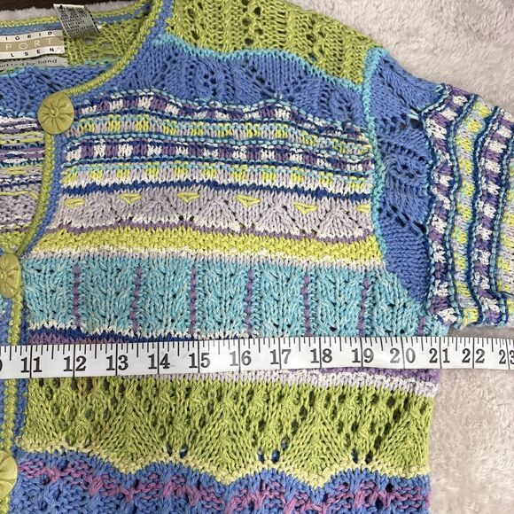 Sigrid Olsen Sport Hand Knit Pastel Cardigan Sweater Women M Ramie Cotton Multi - Picture 9 of 12